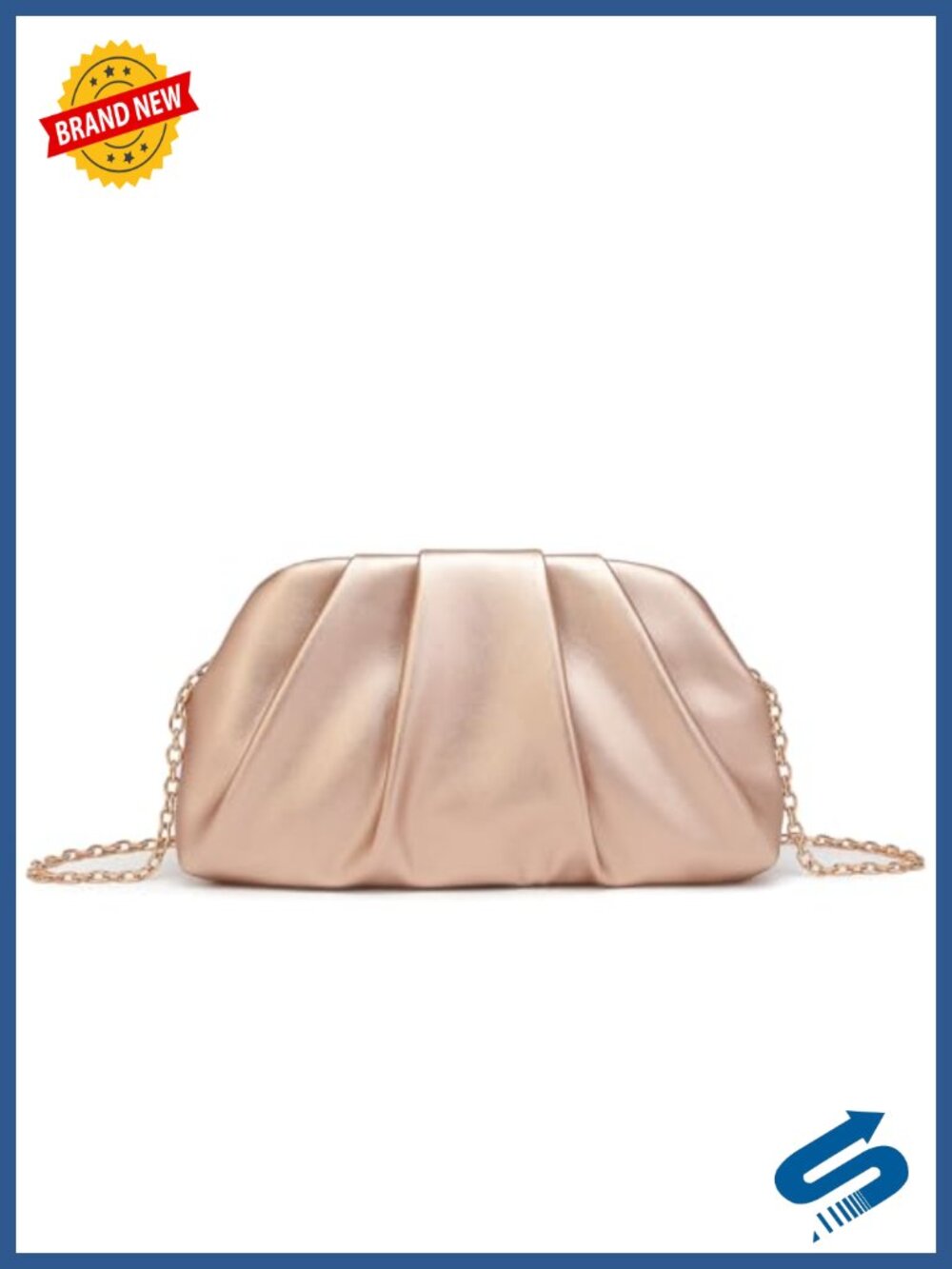 PU Leather Oval Clutch Evening Bag Fold Design with Chain Strap